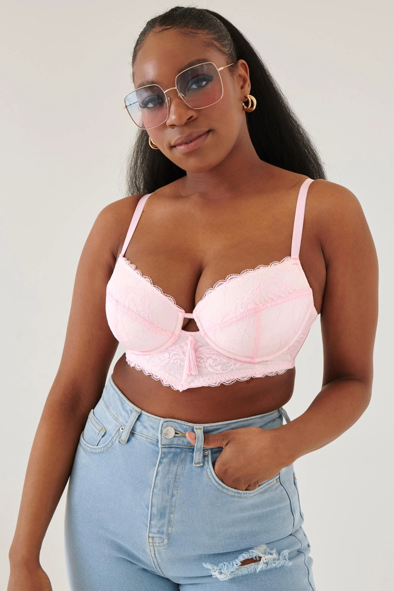 Parisienne Padded Longline Bra - Pink/Cream 3 Parisienne Padded Longline Bra - Pink/Cream