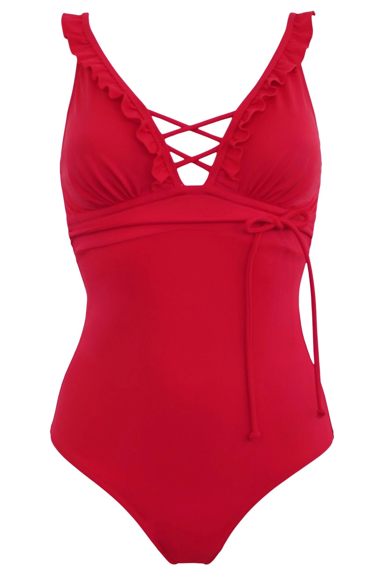 Frill Lace Up Control Swimsuit - Red 7 Frill Lace Up Control Swimsuit - Red - Image 5