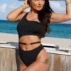 India Chains Recycled One Shoulder Cut Out Swimsuit - Black -Sultry Curve 287182 20220601131200
