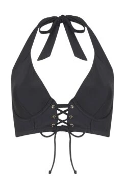 India Recycled Longline Underwired Halter Top - Black -Sultry Curve 287519 20220607135200