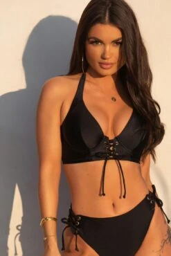 India Recycled Longline Underwired Halter Top - Black