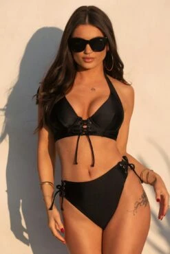 India Recycled Longline Underwired Halter Top - Black -Sultry Curve 287522 20220607135200