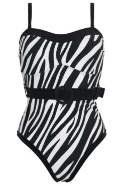 Removable Straps Belted Control Swimsuit - Zebra 12 Removable Straps Belted Control Swimsuit - Zebra -Sultry Curve 289549 20230524154400