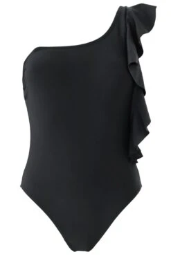 Frill Shoulder Control Swimsuit - Black -Sultry Curve 289606 20230228133700