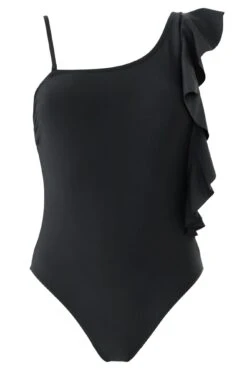 Frill Shoulder Control Swimsuit - Black -Sultry Curve 289608 20230228133700