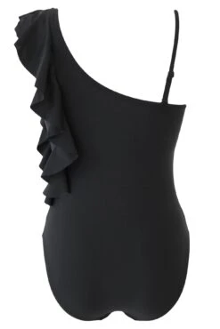 Frill Shoulder Control Swimsuit - Black -Sultry Curve 289609 20230228133700