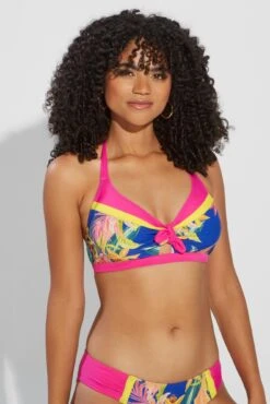 In The Mix Hidden Underwired Halter Tie Top - Blue Tropical