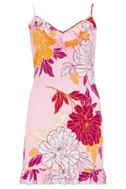 Luxe Woven Frill Detail Hidden Support Chemise - Pink Floral -Sultry Curve 290341 20220714143400