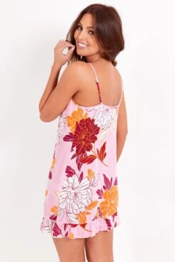 Luxe Woven Frill Detail Hidden Support Chemise - Pink Floral -Sultry Curve 290344 20220714143400