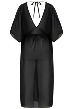 Recycled Luxe Maxi Chiffon Kimono - Black -Sultry Curve 290936 20220720155900