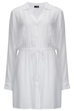 Crinkle Button Through Beach Shirt - White -Sultry Curve 290963 20220720162900