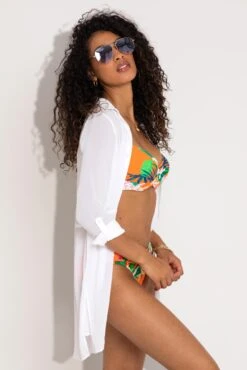 Crinkle Button Through Beach Shirt - White -Sultry Curve 290966 20220720162900