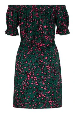 Woven Puff Sleeve Belted Bardot Dress - Forest/Pink Leopard 15 Woven Puff Sleeve Belted Bardot Dress - Forest/Pink Leopard -Sultry Curve 291000 20221206123700