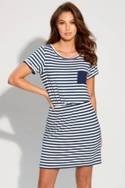 Jersey Pocket T-Shirt Beach Dress - Navy/White -Sultry Curve 291554 20220729125300