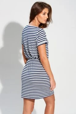 Jersey Pocket T-Shirt Beach Dress - Navy/White -Sultry Curve 291557 20220729125300