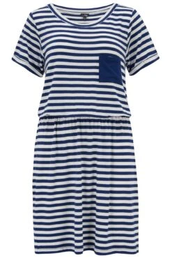 Jersey Pocket T-Shirt Beach Dress - Navy/White -Sultry Curve 291559 20220729125300
