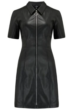 Ella Faux Leather Zip Through Mini Dress - Black -Sultry Curve 291834 20220817093400