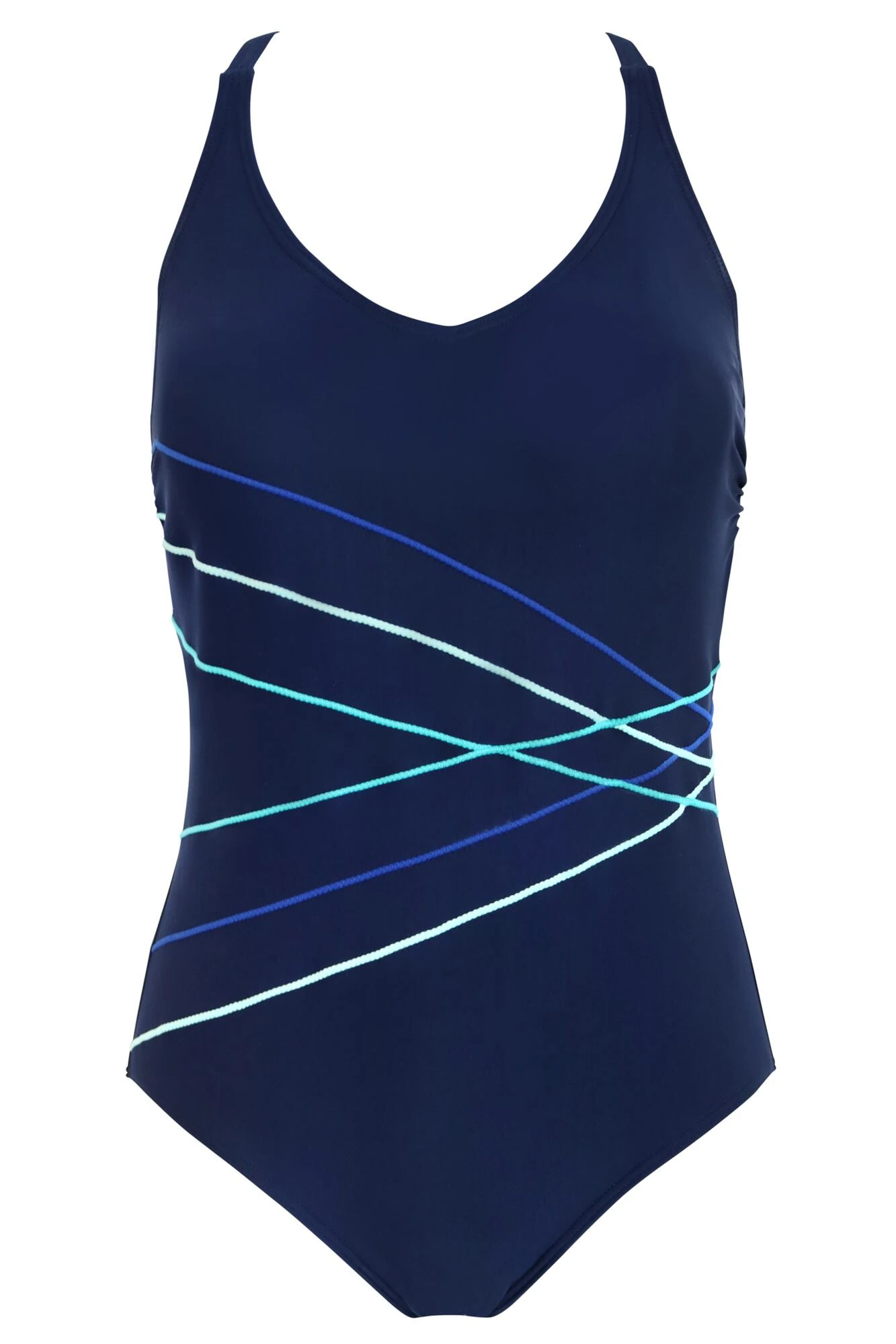 Energy Chlorine Resistant Recycled V Neck Linear Swimsuit - Navy/Aqua 6 Energy Chlorine Resistant Recycled V Neck Linear Swimsuit - Navy/Aqua - Image 4