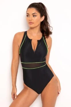 Energy Chlorine Resistant High Neck Zip Front Swim - Black