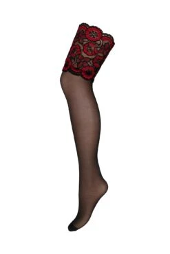 After Hours Lace Top 15 Denier Hold Up - Black/Red -Sultry Curve 297502 20230124144100