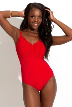 Ruched Pleated Control Swimsuit - Red -Sultry Curve 297511 20220930091800