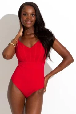 Ruched Pleated Control Swimsuit - Red -Sultry Curve 297512 20220926120000