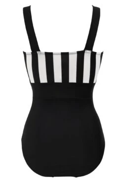 Colour Block Tummy Control Swimsuit - Black/White -Sultry Curve 298933 20221020163300