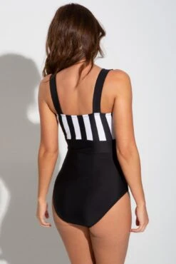 Colour Block Tummy Control Swimsuit - Black/White -Sultry Curve 298937 20221020163300