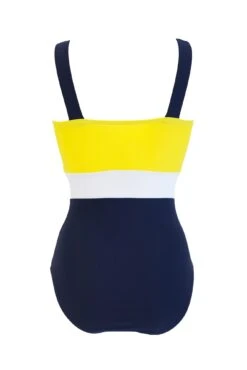 Colour Block Tummy Control Swimsuit - Yellow/Navy/White -Sultry Curve 298960 20221021112000