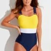 Colour Block Tummy Control Swimsuit - Yellow/Navy/White 2 Colour Block Tummy Control Swimsuit - Yellow/Navy/White -Sultry Curve 298963 20221021112000