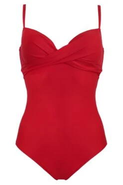 Lightly Padded Underwired Twist Front Tummy Control Swimsuit - Red 14 Lightly Padded Underwired Twist Front Tummy Control Swimsuit - Red -Sultry Curve 298999 20221128124000