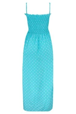 Removable Straps Shirred Bodice Maxi Dress - Aqua Spot 11 Removable Straps Shirred Bodice Maxi Dress - Aqua Spot -Sultry Curve 299840 20221102110300
