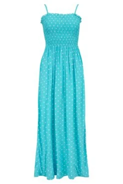 Removable Straps Shirred Bodice Maxi Dress - Aqua Spot 10 Removable Straps Shirred Bodice Maxi Dress - Aqua Spot -Sultry Curve 299841 20221102110300