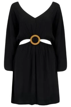 EcoVero™ Cut Out Crinkle O Ring Cover Up - Black 12 EcoVero™ Cut Out Crinkle O Ring Cover Up - Black -Sultry Curve 299986 20230616153300