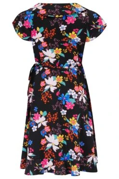 Woven EcoVero™ Frill Wrap Dress - Black Tropical -Sultry Curve 300138 20221102135800