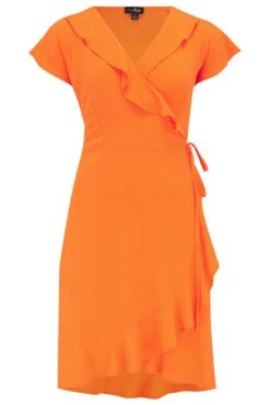 Woven EcoVero™ Frill Wrap Dress - Orange 10 Woven EcoVero™ Frill Wrap Dress - Orange -Sultry Curve 300144 20221102135800