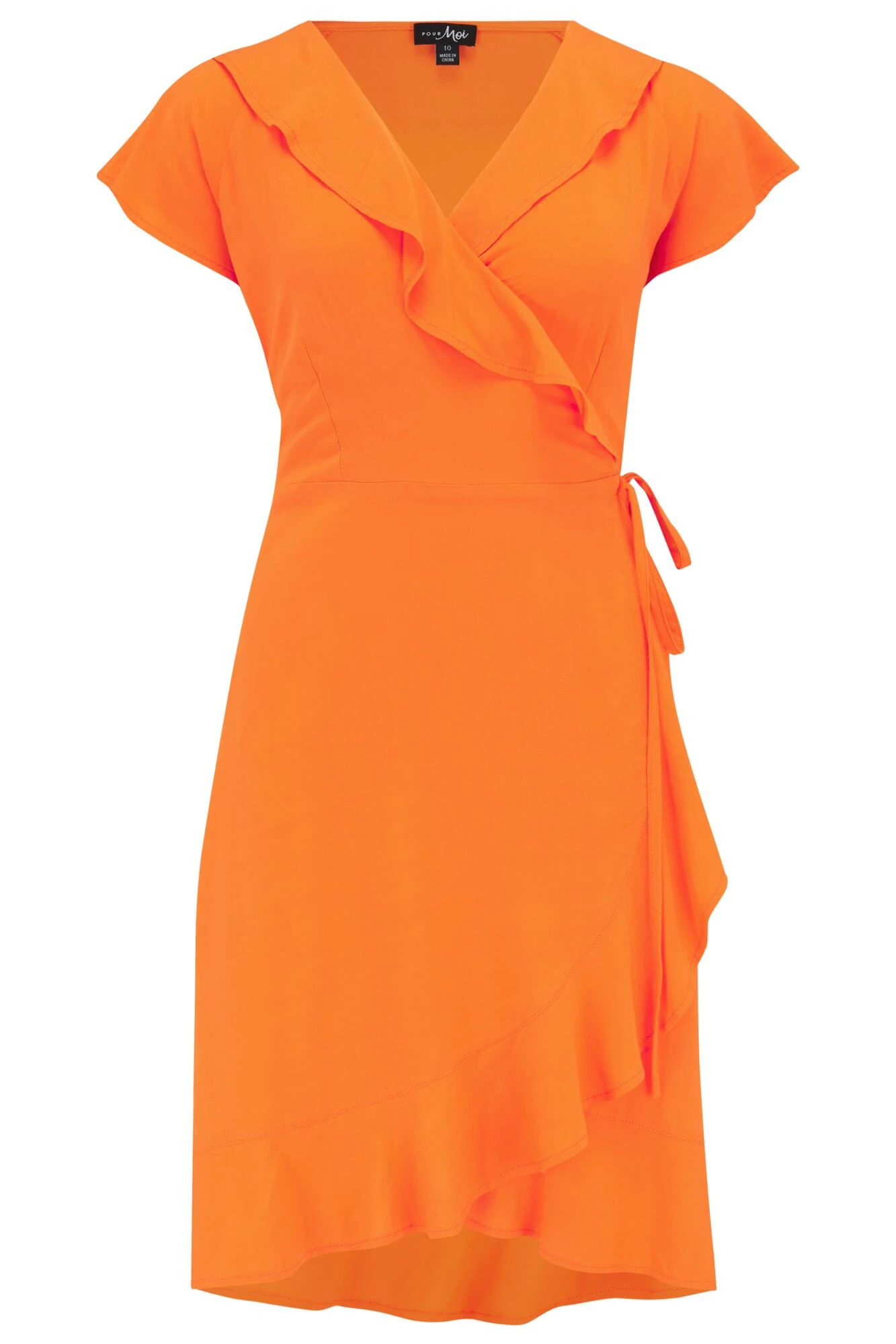 Woven EcoVero™ Frill Wrap Dress - Orange 6 Woven EcoVero™ Frill Wrap Dress - Orange - Image 4