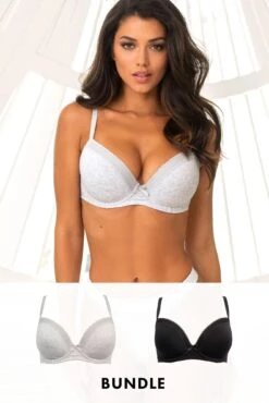 Love To Lounge Cotton T-Shirt Bra Bundle - Black And Grey Marl
