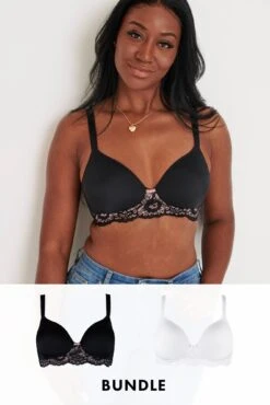 Opulence T Shirt Non Wired Bra Bundle - Black Pink And White