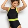 Energy Chlorine Resistant High Leg Swimsuit - Black/Lime -Sultry Curve 301455 20221201112800