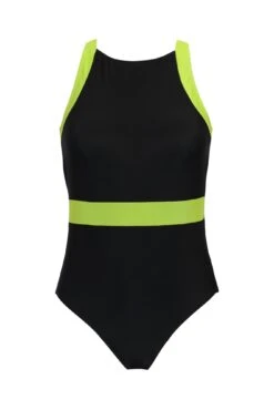 Energy Chlorine Resistant High Leg Swimsuit - Black/Lime -Sultry Curve 301456 20221129160000