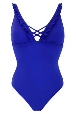 Frill Lace Up Tummy Control Swimsuit - Ultramarine 14 Frill Lace Up Tummy Control Swimsuit - Ultramarine -Sultry Curve 301460 20230328141000