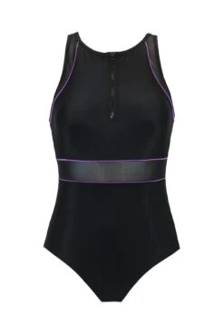 Energy Chlorine Resistant Recycled High Neck Zip F - Black/Purple -Sultry Curve 301516 20221130154600