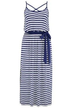 Jersey Strap Detail Tie Waist Midi Dress - Navy/White 10 Jersey Strap Detail Tie Waist Midi Dress - Navy/White -Sultry Curve 302049 20221206152700