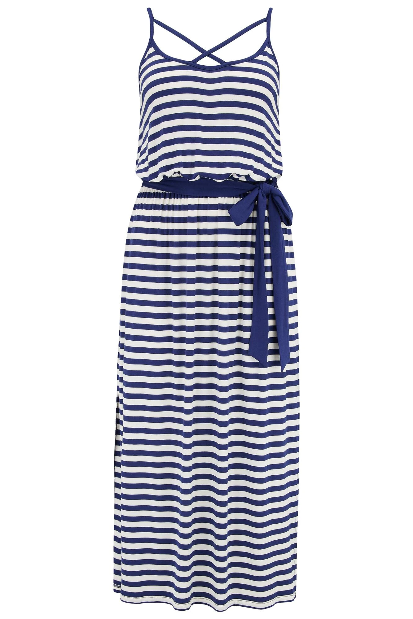 Jersey Strap Detail Tie Waist Midi Dress - Navy/White 6 Jersey Strap Detail Tie Waist Midi Dress - Navy/White - Image 4
