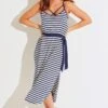 Jersey Strap Detail Tie Waist Midi Dress - Navy/White -Sultry Curve 302050 20221206152700