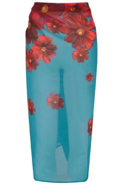 Recycled Luxe Chiffon Sarong - Red/Teal -Sultry Curve 302067 20230301114400