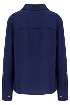 Crinkle Viscose Gold Trim Beach Shirt - Navy -Sultry Curve 302169 20221208165100