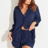 Crinkle Viscose Gold Trim Beach Shirt - Navy -Sultry Curve 302171 20221208165100