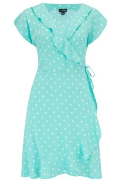 Woven EcoVero™ Frill Wrap Dress - Mint Spot -Sultry Curve 302199 20221209104400
